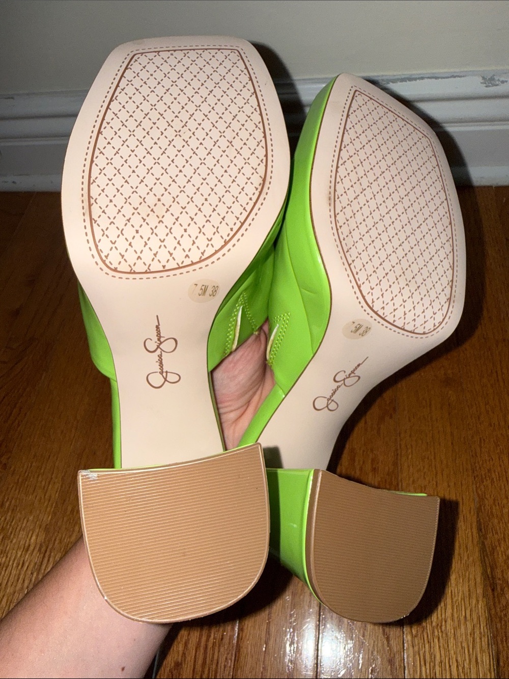 Jessica Simpson Neon Green Patent Block Heel Mules - Picture 3 of 4
